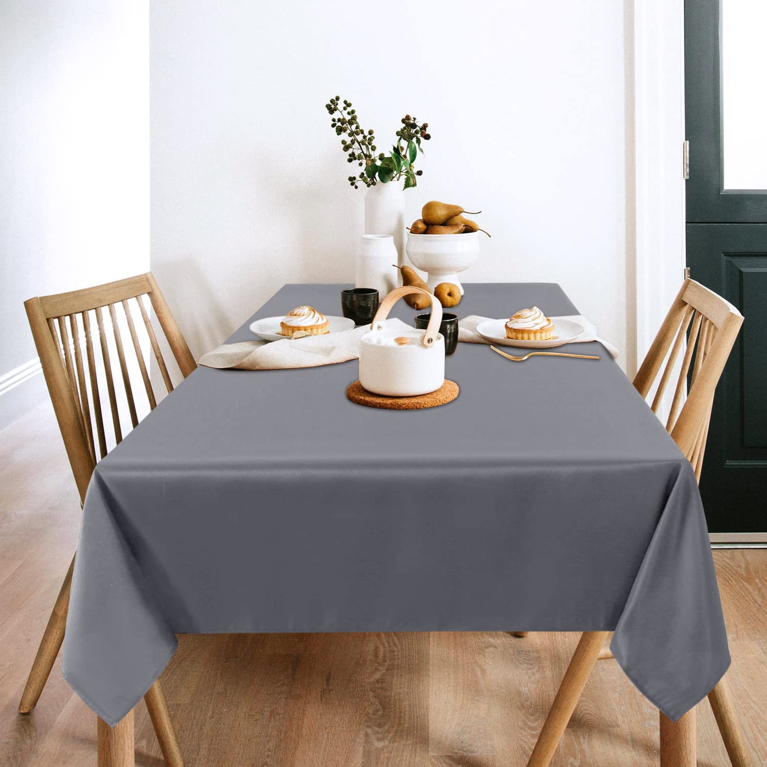 Sancua 2 Pack Light Grey Tablecloth 60 X 102 Inch, Rectangle 6 Feet Table Cloth - Stain And Wrinkle Resistant Washable Polyester